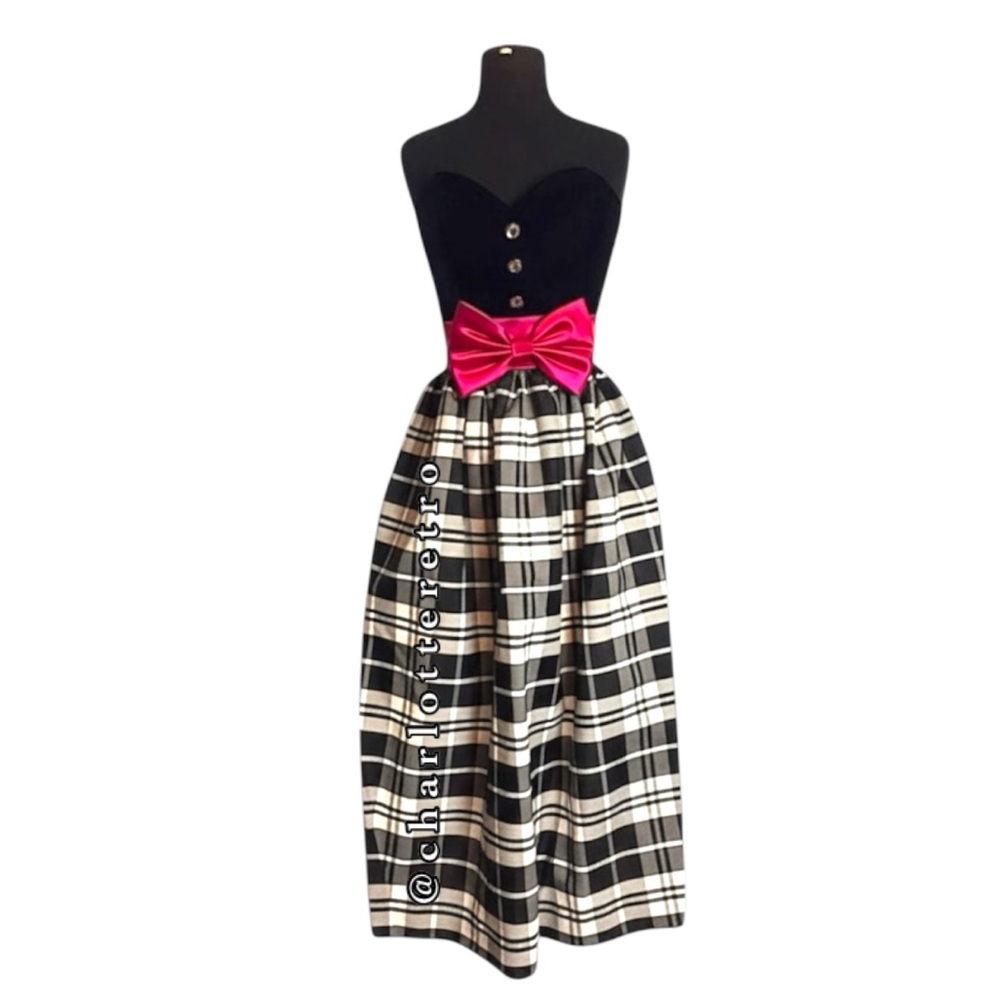 vtg Strapless Tuxedo Ball Gown